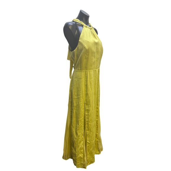 NWT Soft Surroundings Green-Yellow Linen Halter Maxi Dress - Picture 4 of 8